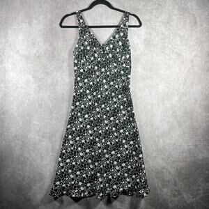Vintage Express Dress Womens 5/6 Black White Floral Swing Whimsigoth Fairy Sexy